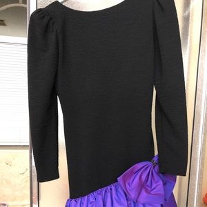 Vtg 80s Prom Dress Black Big Bow Poofy